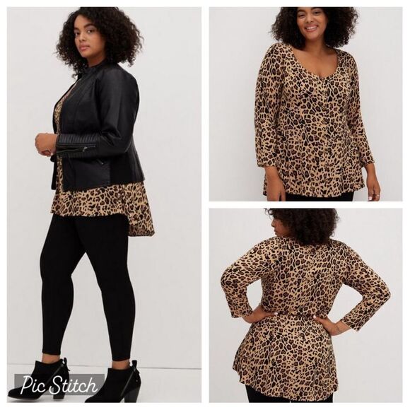 Torrid Stella Wm’s Sz 2X Leopard Print Stretch Challis Tunic Fit & Flare Blouse - Picture 2 of 6